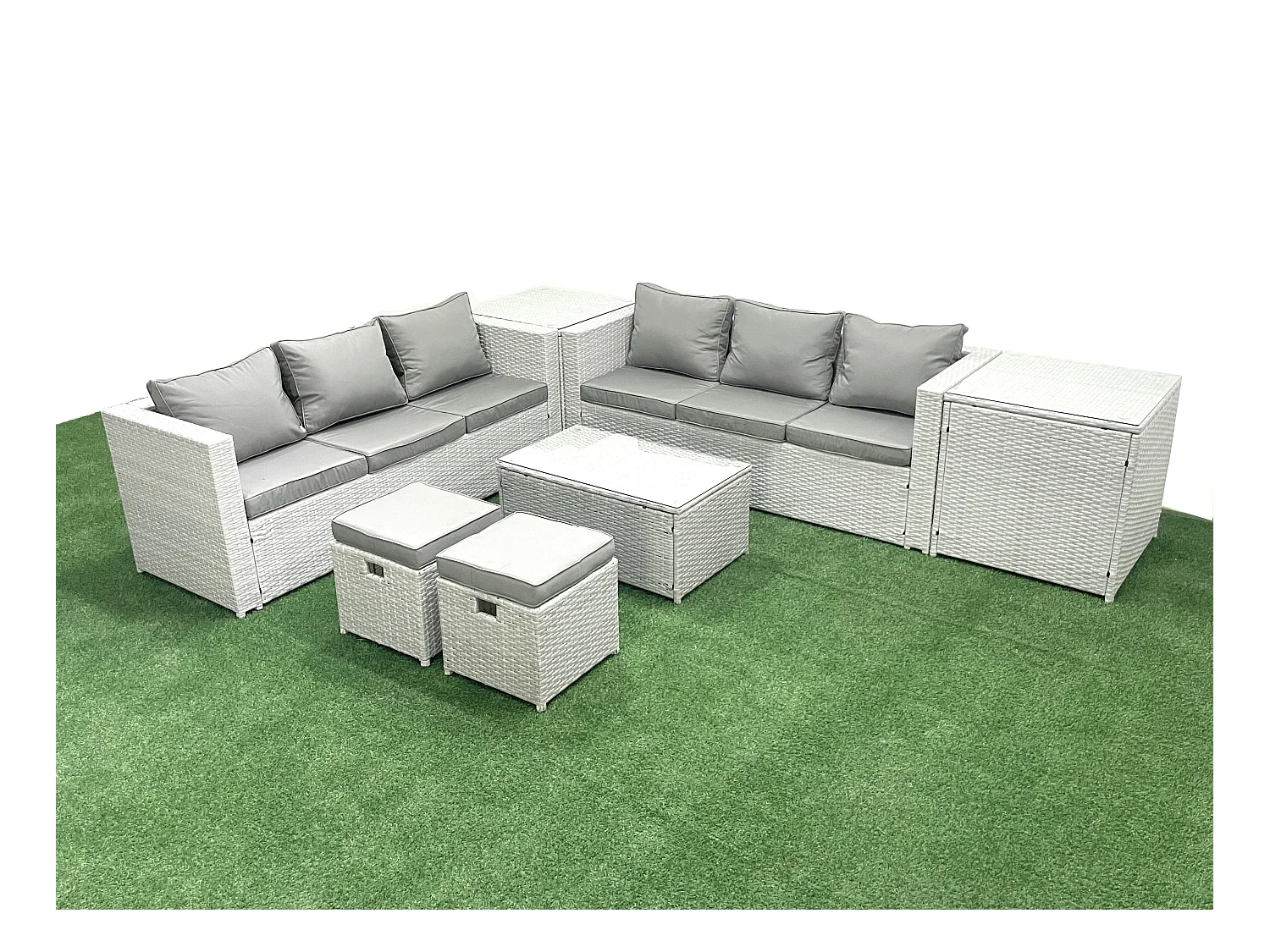 Ensemble de meubles d'extérieur en rotin 8 places avec 2 Petits tabourets 2 Tables d'appoint Gris clair mixte