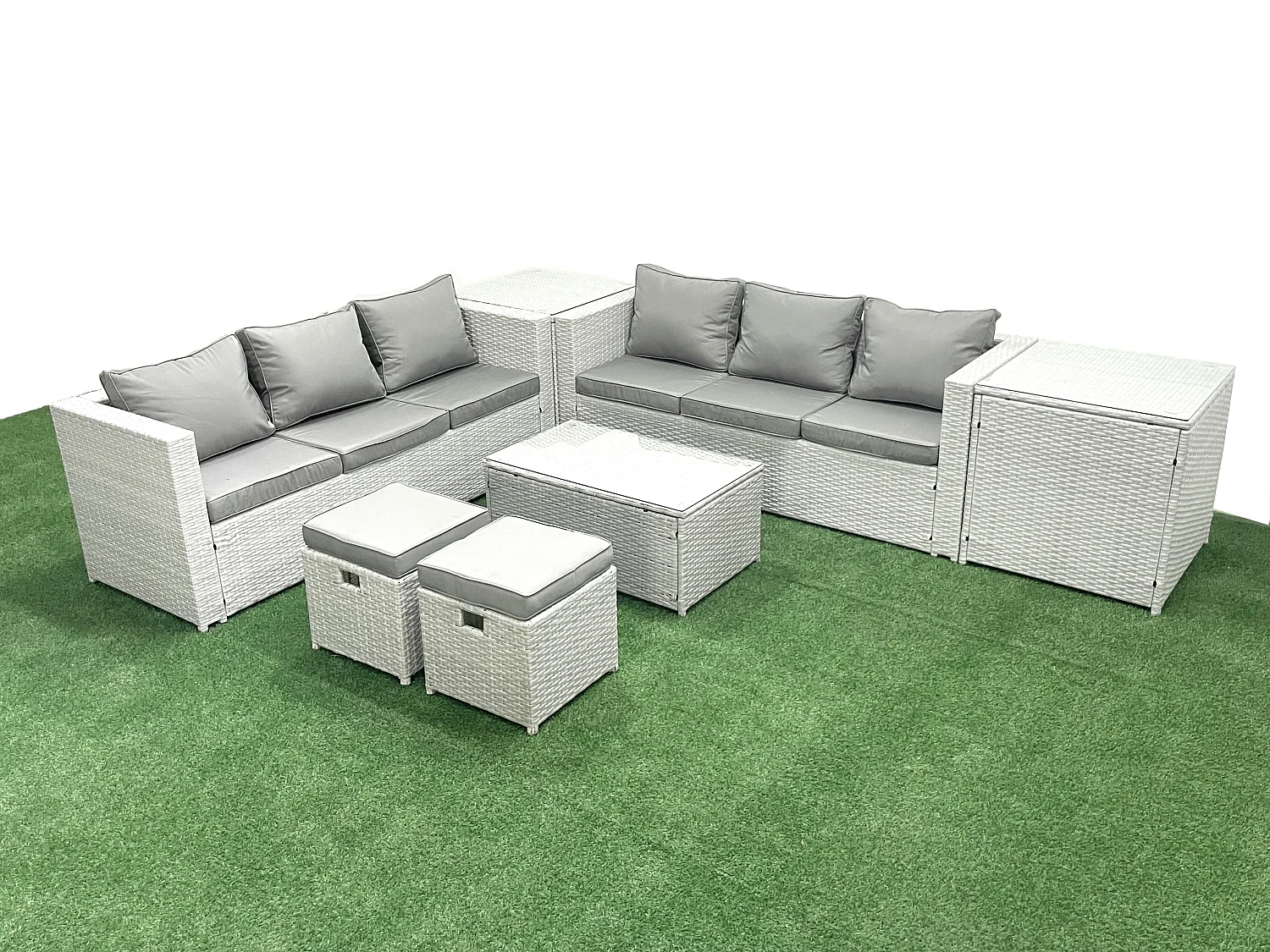 Ensemble de meubles d'extérieur en rotin 8 places avec 2 Petits tabourets 2 Tables d'appoint Gris clair mixte