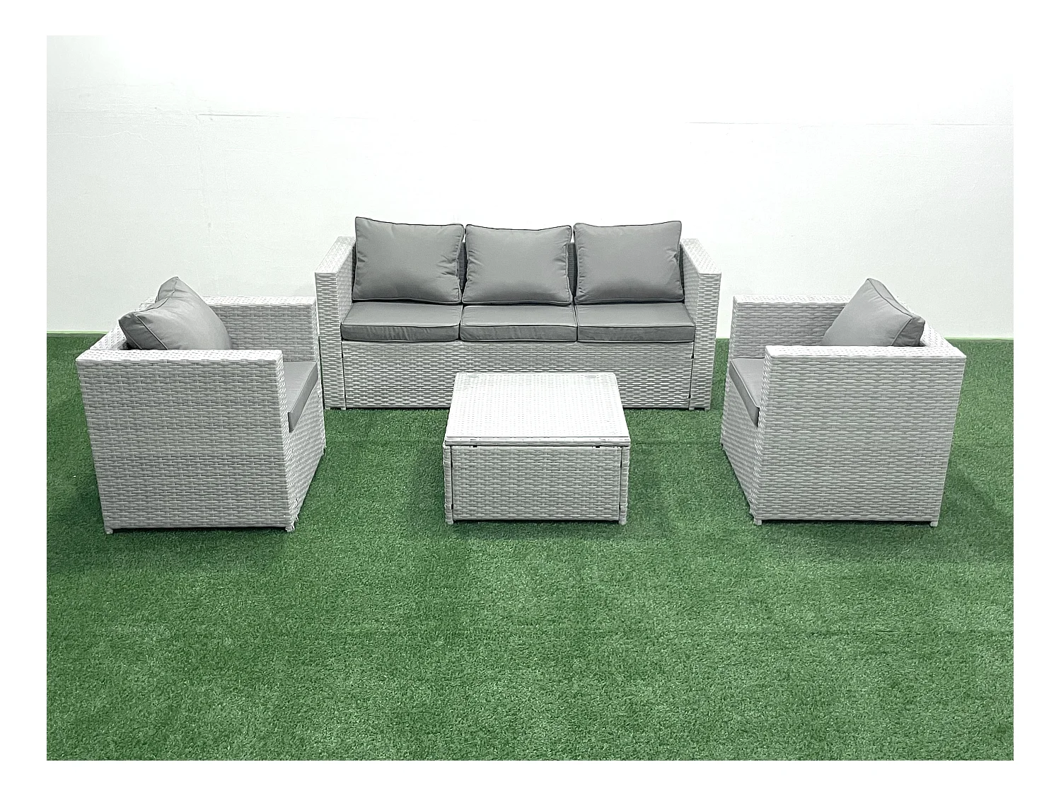 5 places Salon de jardin avec Canapé 3 places 2 Chaise Table basse carrée Gris clair mixte