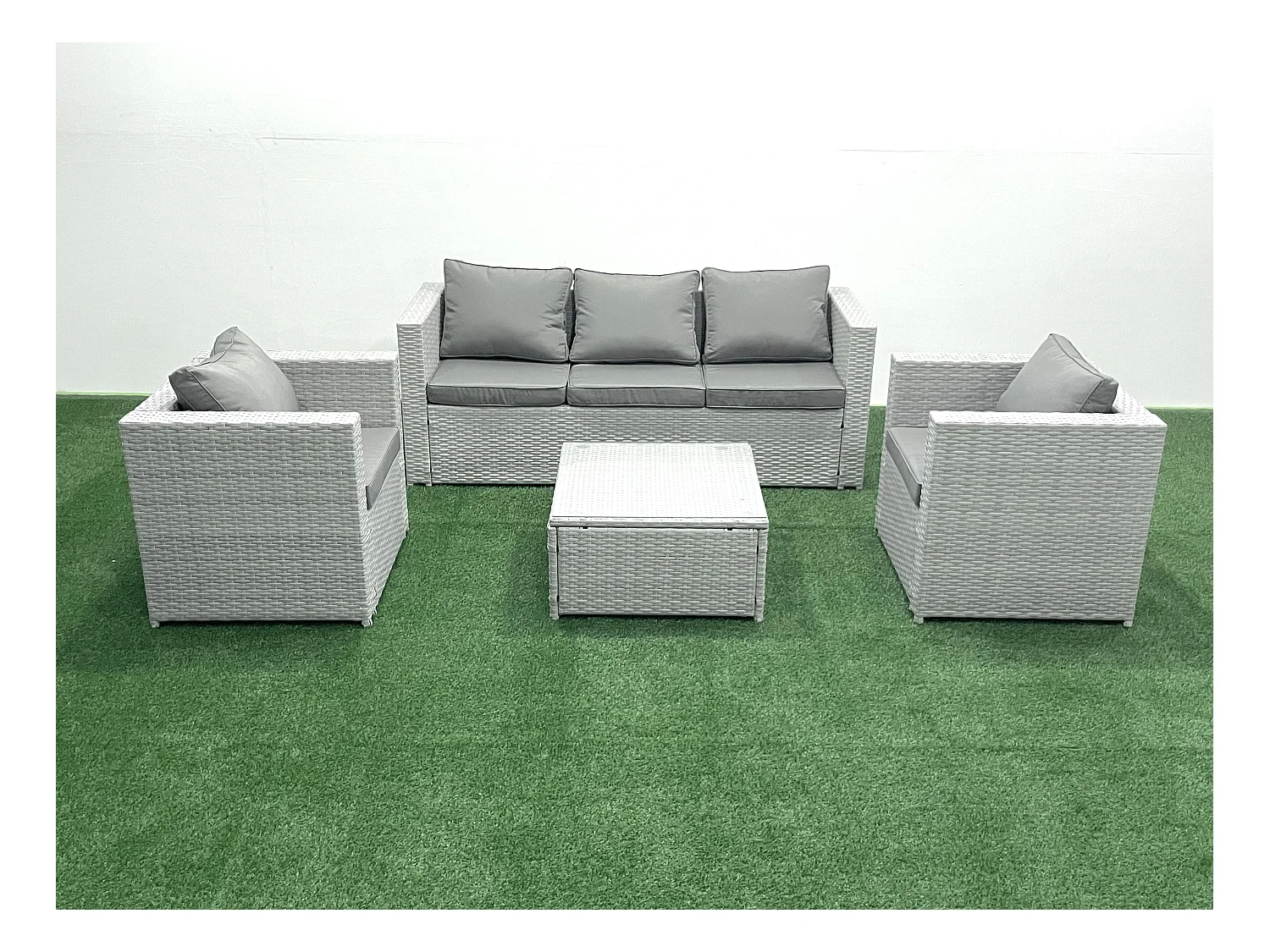 5 places Salon de jardin avec Canapé 3 places 2 Chaise Table basse carrée Gris clair mixte