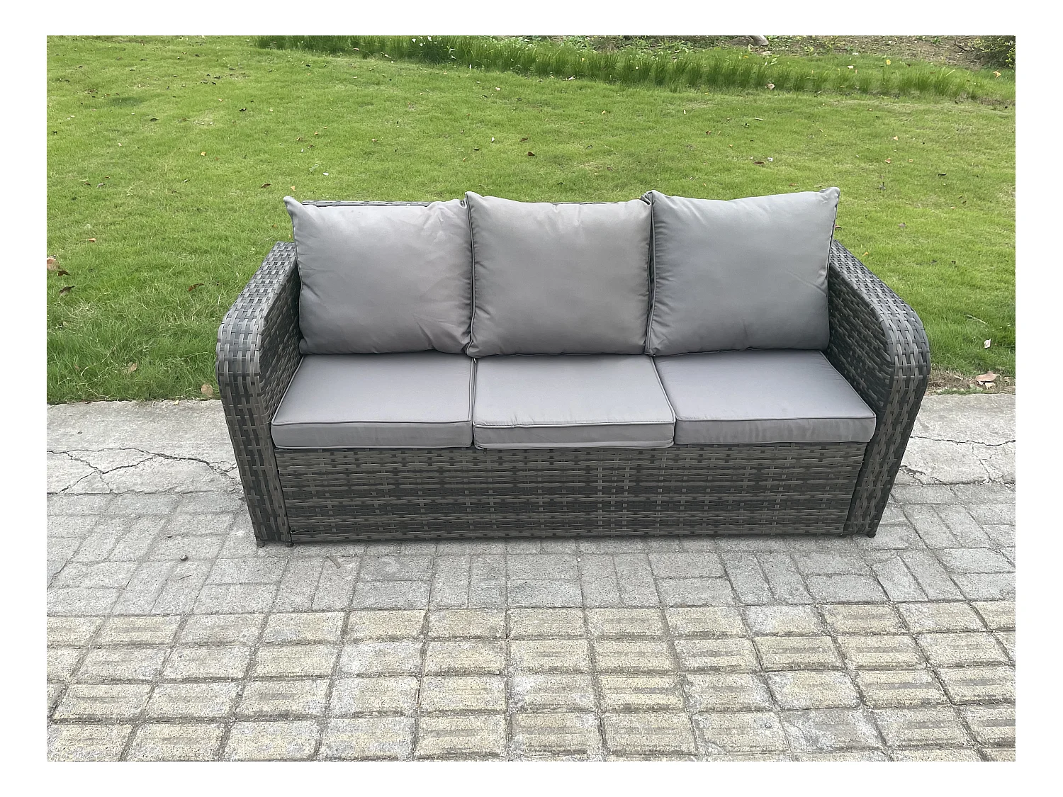6-Sitzer Hoher Rücken Rattan Gartenmöbel Sets mit Rechteckiger Couchtisch 3-Sitzer Sofa Love Sofa 2 Großer Hockern Beistelltisch