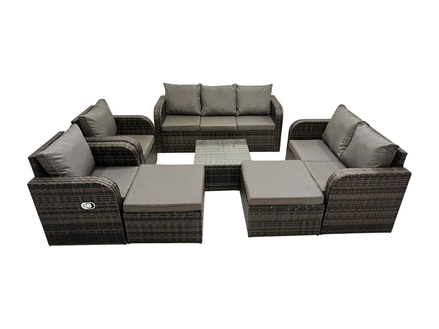 9 places Salon de jardin exterieur avec Canapés Table basse carrée 2 Grand tabourets Canapé d'amour Gris foncé mixte