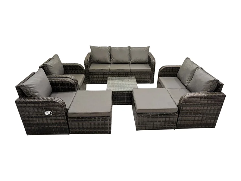 9 places Salon de jardin exterieur avec Canapés Table basse carrée 2 Grand tabourets Canapé d'amour Gris foncé mixte