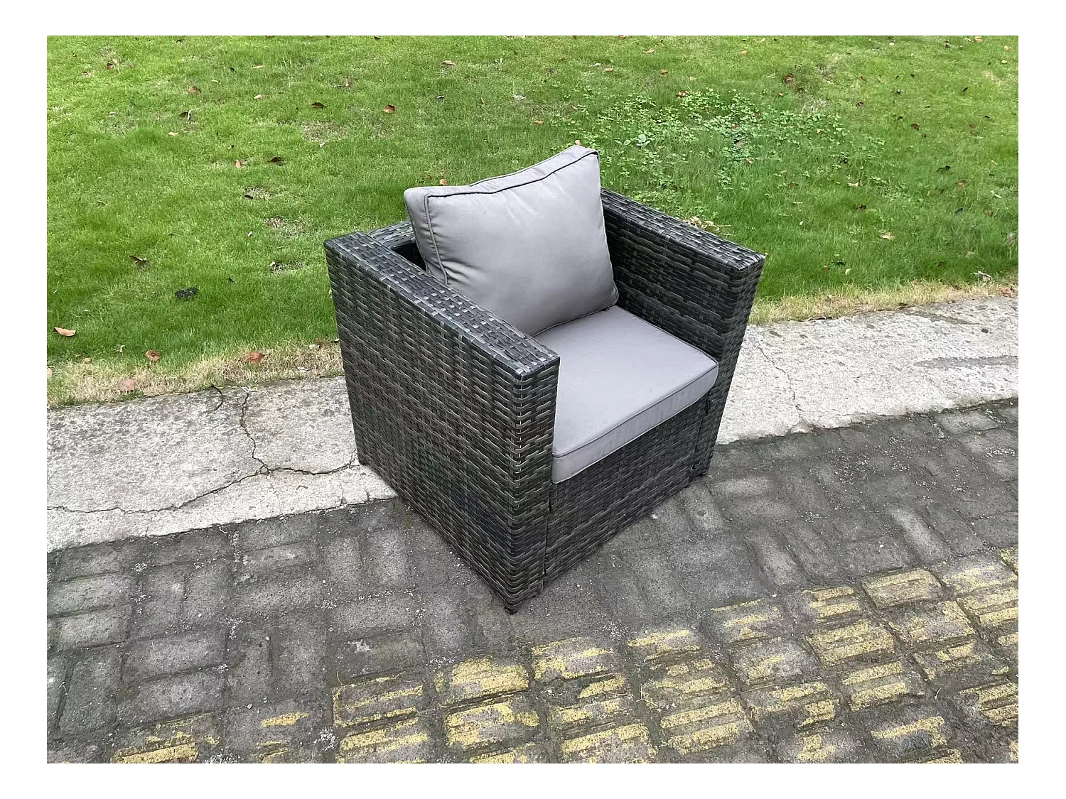 Polyrattan Gartenmöbel Set Gas Feuerstelle Esstisch Sofa Set mit Lehnstuhl Hockern