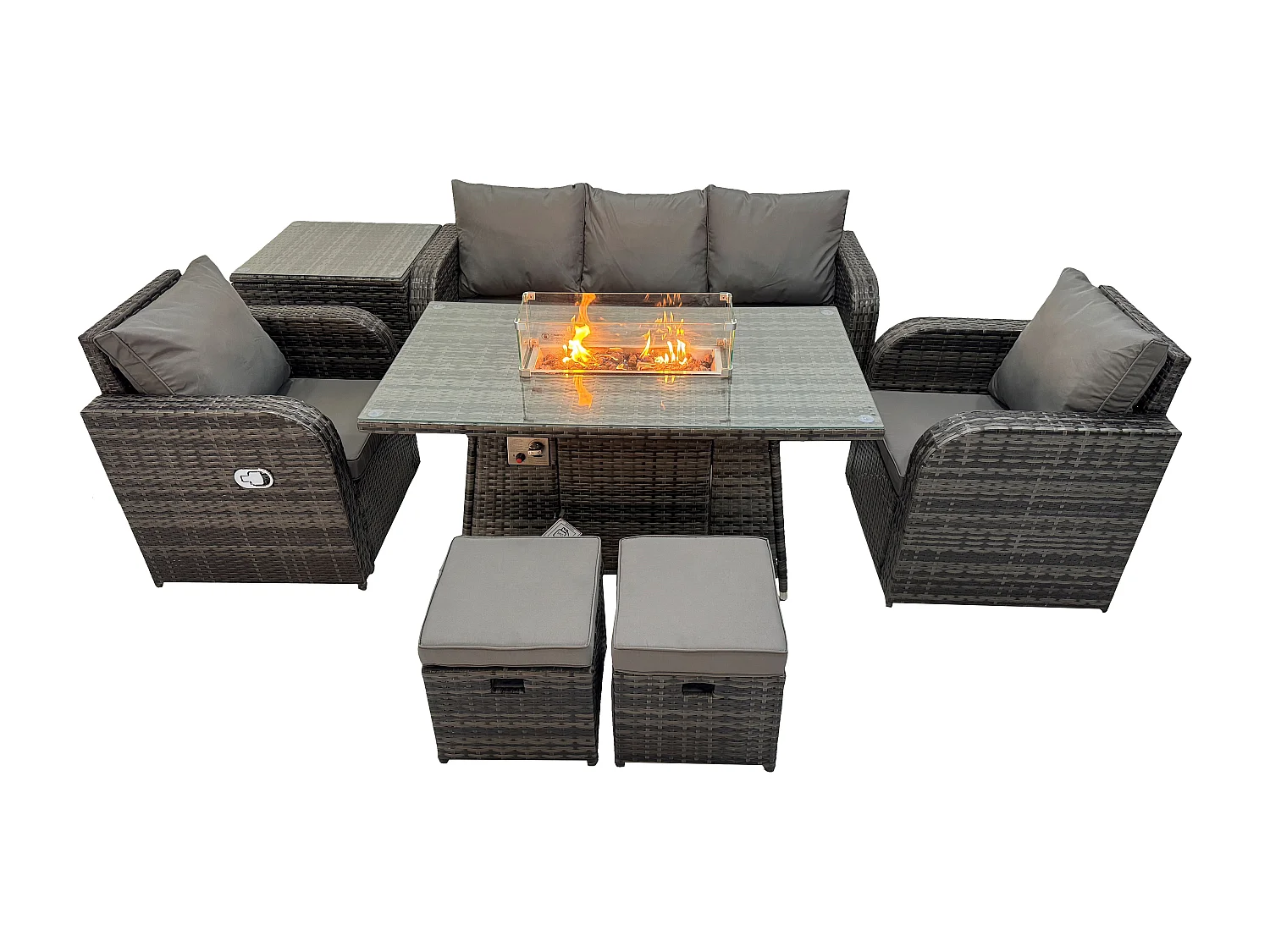 Salon de jardin exterieur Table de foyer à gaz avec Canapé Lounge Tables d'appoint 2 Petits tabourets