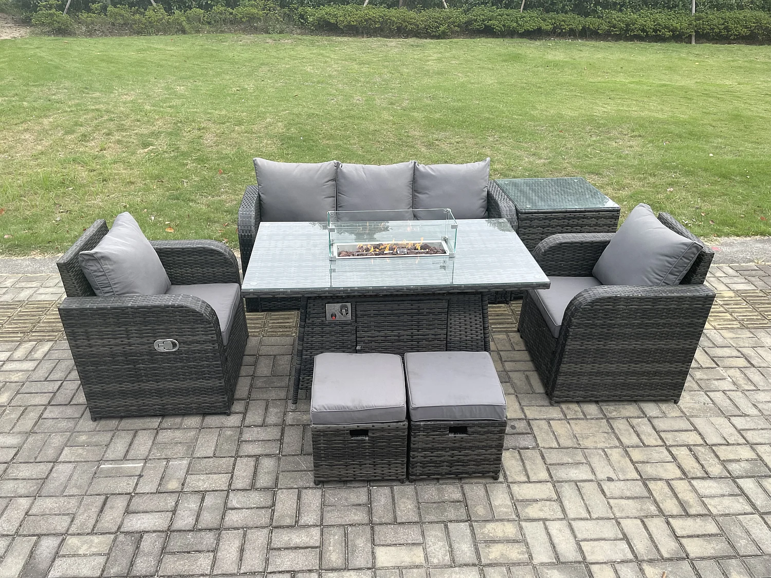 Salon de jardin exterieur Table de foyer à gaz avec Canapé Lounge Tables d'appoint 2 Petits tabourets