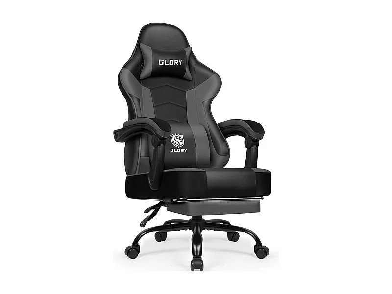 Fauteuil Gaming Ergonomique, Fauteuil Gamer, Chaise De Bureau, Chaise De Gaming, Gaming Chair Avec Dossier Réglable À 170°, Siege Gaming, Cuir Gris
