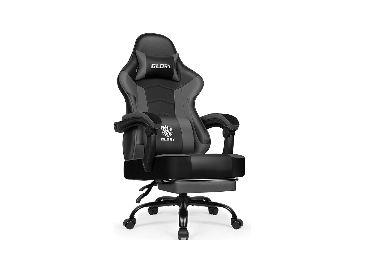 Fauteuil Gaming Ergonomique, Fauteuil Gamer, Chaise De Bureau, Chaise De Gaming, Gaming Chair Avec Dossier Réglable À 170°, Siege Gaming, Cuir Gris