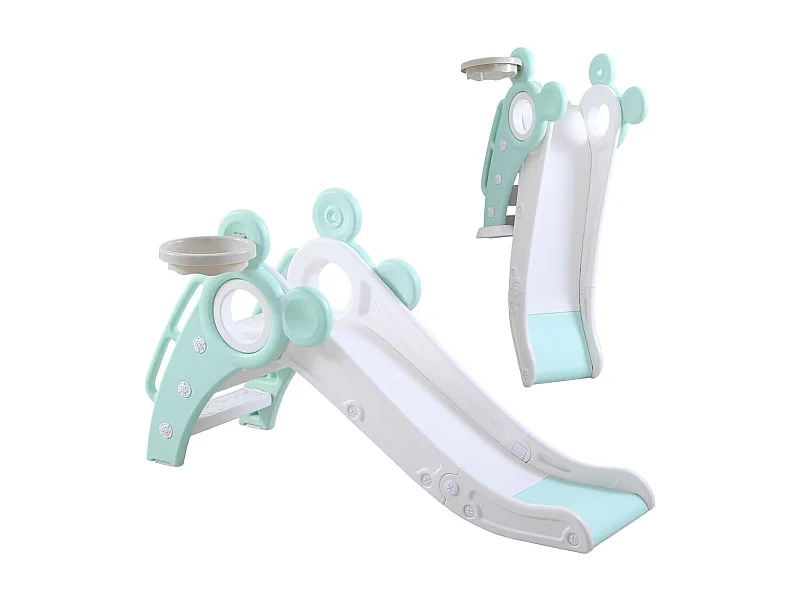 Toboggan de Jardin Pliable avec Panier de Basketball Yoleo pour Enfants de 1 à 3 Ans, Vert