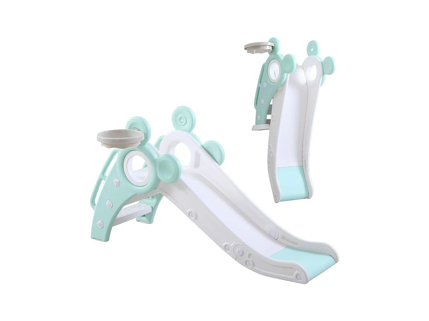 Toboggan de Jardin Pliable avec Panier de Basketball Yoleo pour Enfants de 1 à 3 Ans, Vert