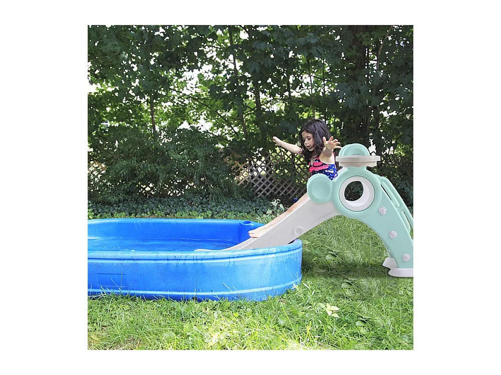 Toboggan de Jardin Pliable avec Panier de Basketball Yoleo pour Enfants de 1 à 3 Ans, Vert