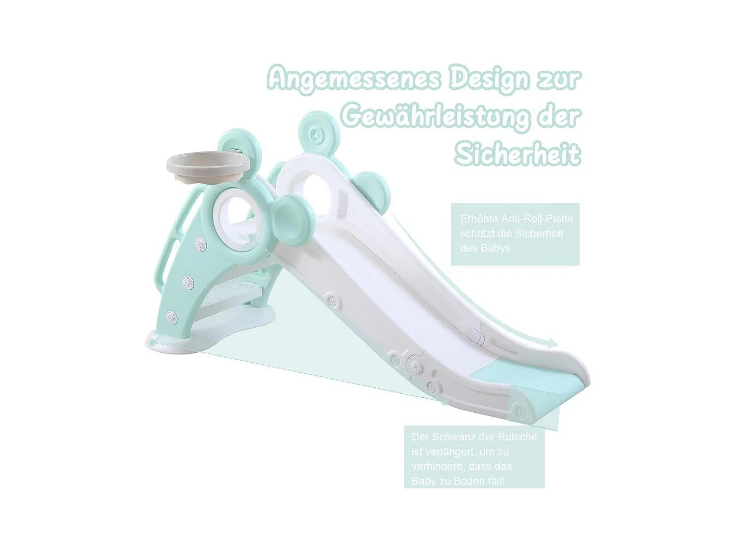 Toboggan de Jardin Pliable avec Panier de Basketball Yoleo pour Enfants de 1 à 3 Ans, Vert