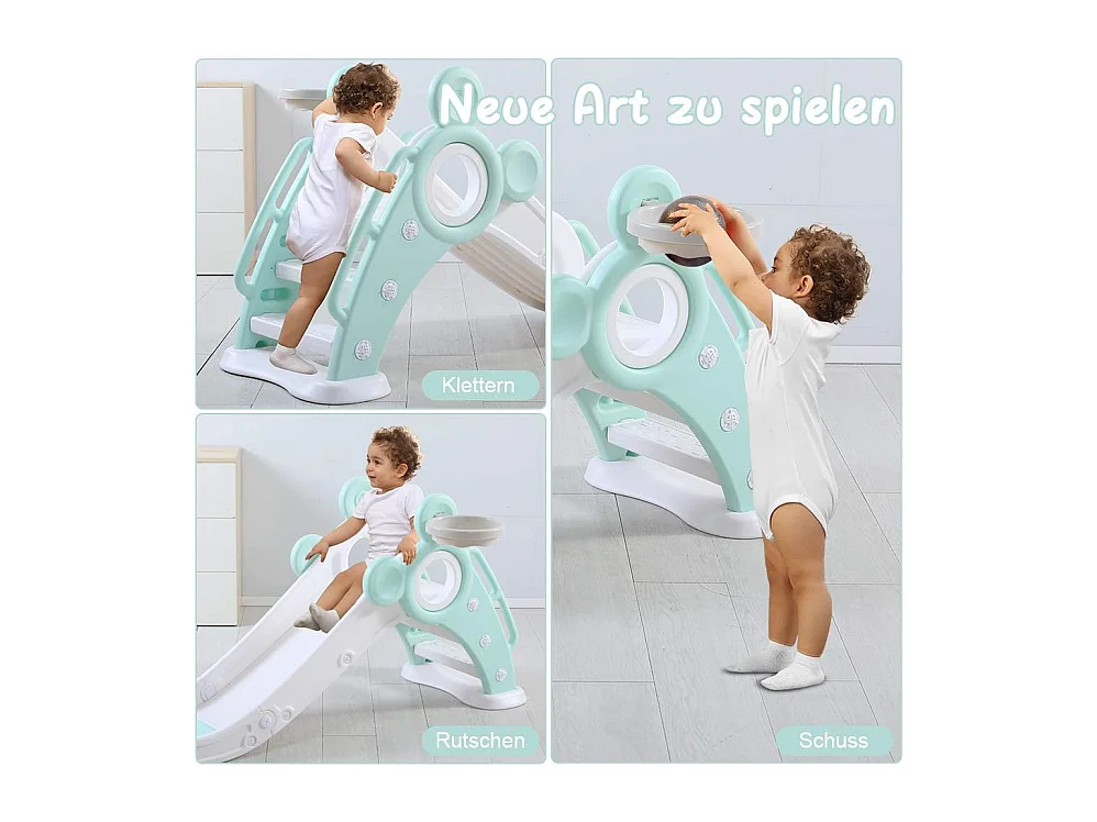 Toboggan de Jardin Pliable avec Panier de Basketball Yoleo pour Enfants de 1 à 3 Ans, Vert