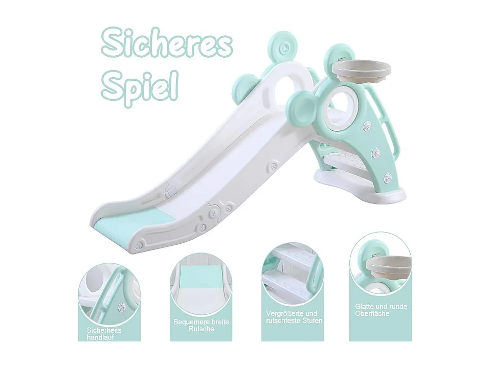 Toboggan de Jardin Pliable avec Panier de Basketball Yoleo pour Enfants de 1 à 3 Ans, Vert