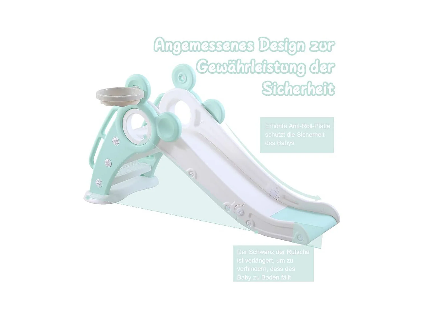 Toboggan de Jardin Pliable avec Panier de Basketball Yoleo pour Enfants de 1 à 3 Ans, Vert