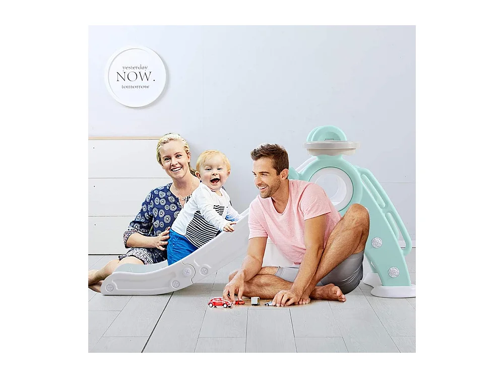 Toboggan de Jardin Pliable avec Panier de Basketball Yoleo pour Enfants de 1 à 3 Ans, Vert