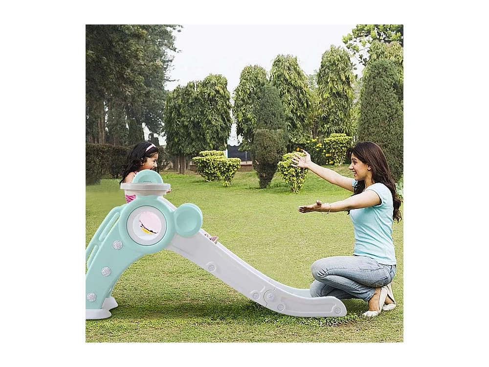 Toboggan de Jardin Pliable avec Panier de Basketball Yoleo pour Enfants de 1 à 3 Ans, Vert
