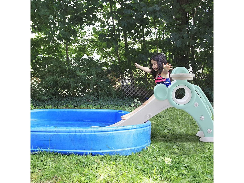 Toboggan de Jardin Pliable avec Panier de Basketball Yoleo pour Enfants de 1 à 3 Ans, Vert