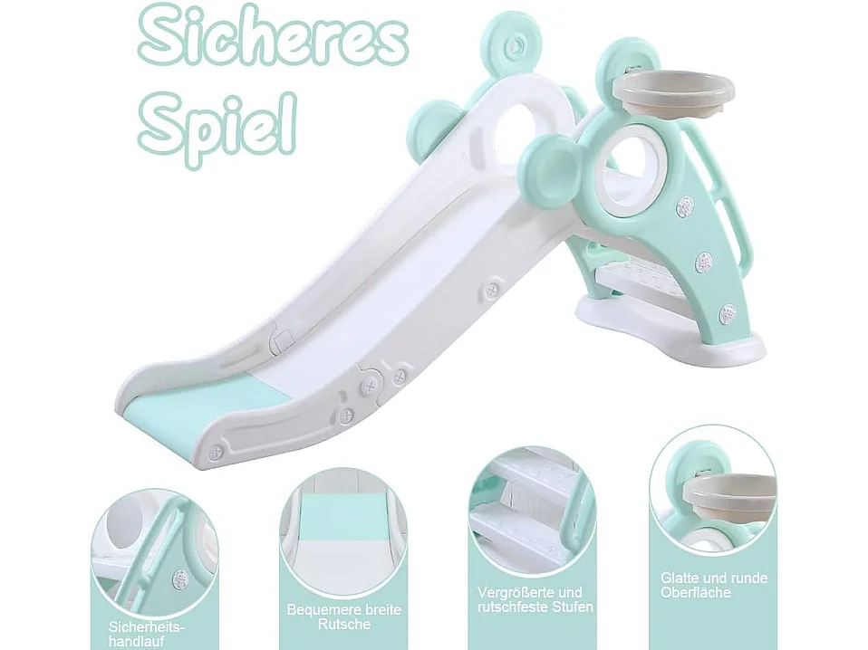 Toboggan de Jardin Pliable avec Panier de Basketball Yoleo pour Enfants de 1 à 3 Ans, Vert