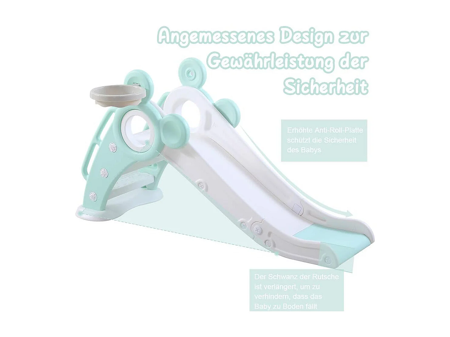 Toboggan de Jardin Pliable avec Panier de Basketball Yoleo pour Enfants de 1 à 3 Ans, Vert