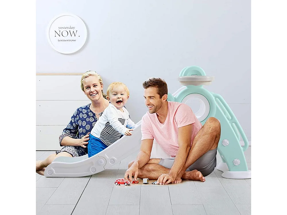 Toboggan de Jardin Pliable avec Panier de Basketball Yoleo pour Enfants de 1 à 3 Ans, Vert