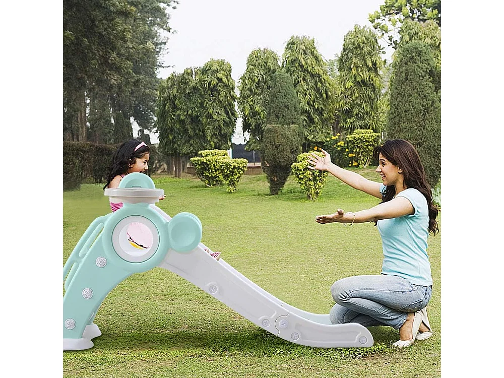 Toboggan de Jardin Pliable avec Panier de Basketball Yoleo pour Enfants de 1 à 3 Ans, Vert