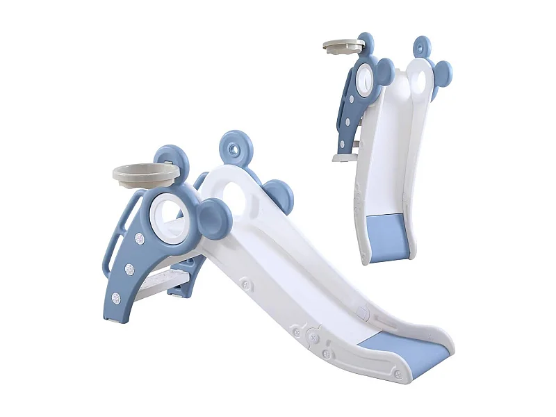 Scivolo Divertimento per Bambini Yoleo con Canestro da Basket, Scivolo da Giardino Pieghevole per 1-3 Anni, Blu