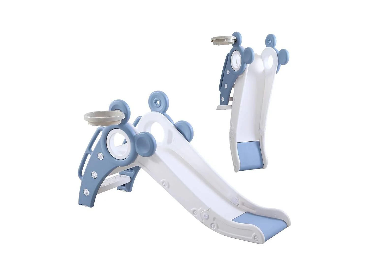 Toboggan de Jardin Pliable avec Panier de Basketball Yoleo pour Enfants de 1 à 3 Ans, Bleu