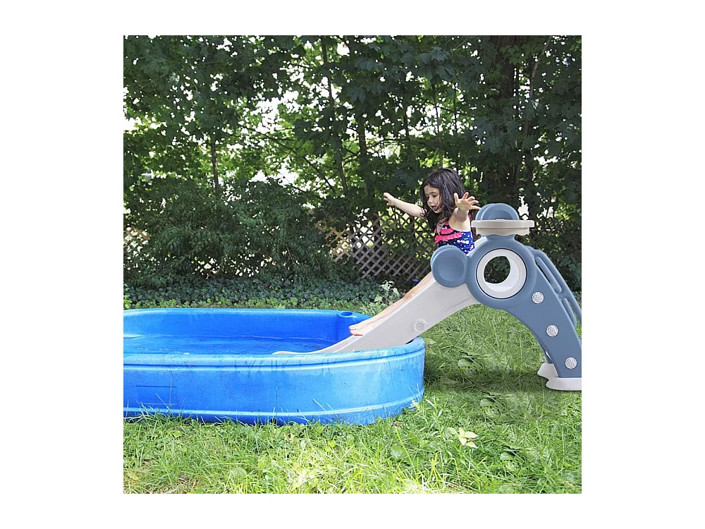 Toboggan de Jardin Pliable avec Panier de Basketball Yoleo pour Enfants de 1 à 3 Ans, Bleu