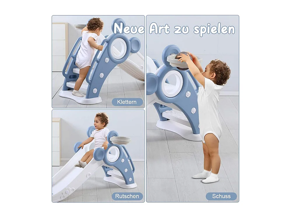 Toboggan de Jardin Pliable avec Panier de Basketball Yoleo pour Enfants de 1 à 3 Ans, Bleu