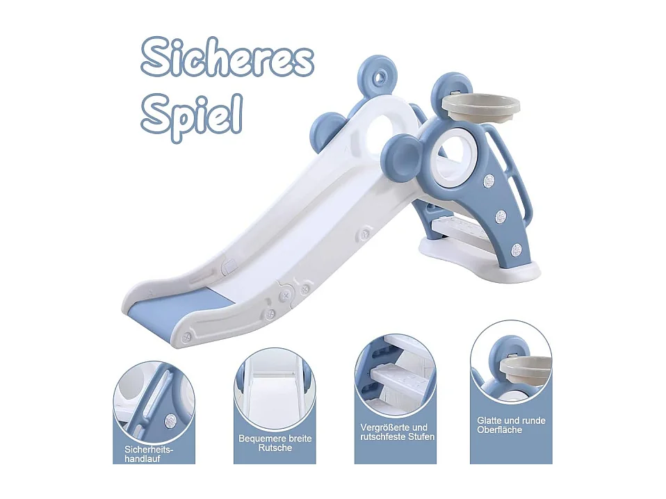 Toboggan de Jardin Pliable avec Panier de Basketball Yoleo pour Enfants de 1 à 3 Ans, Bleu