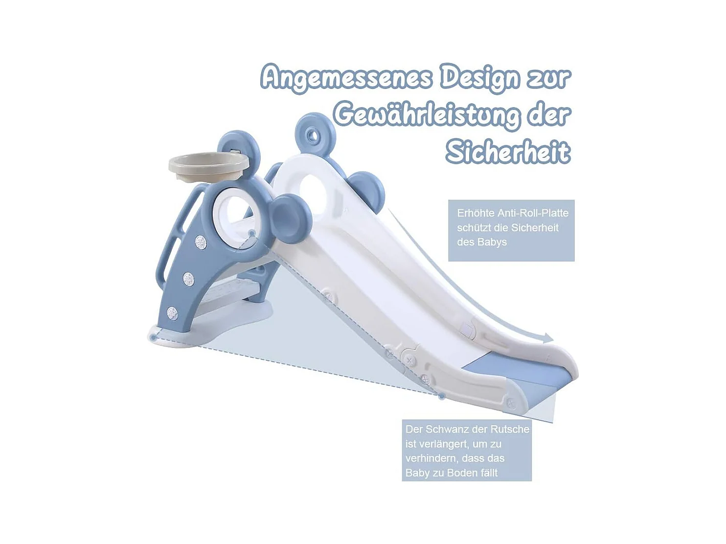 Toboggan de Jardin Pliable avec Panier de Basketball Yoleo pour Enfants de 1 à 3 Ans, Bleu