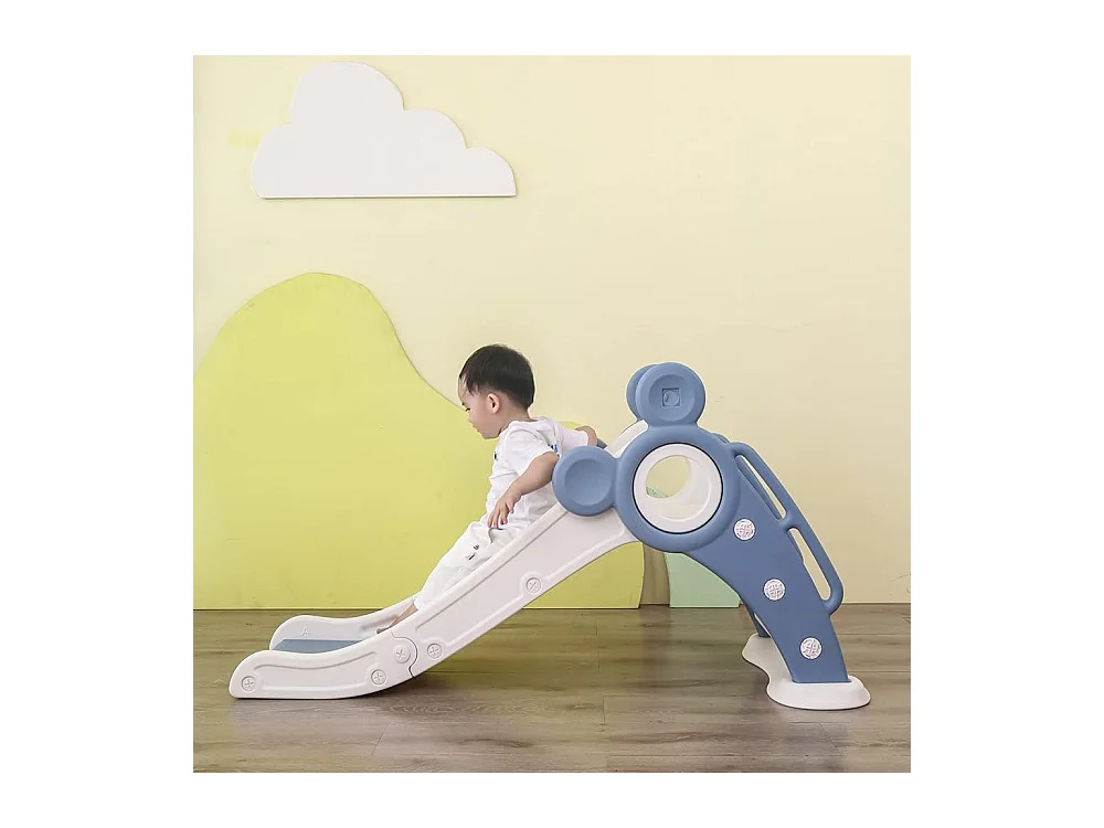 Toboggan de Jardin Pliable avec Panier de Basketball Yoleo pour Enfants de 1 à 3 Ans, Bleu