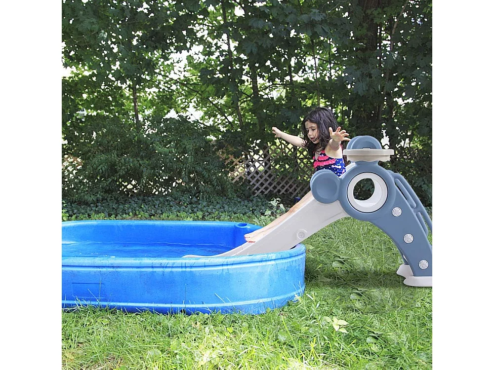 Yoleo Kinder Glijbaan met Basketbalmand, Opvouwbare Tuinglijbaan voor 1-3 Jaar, Blauw