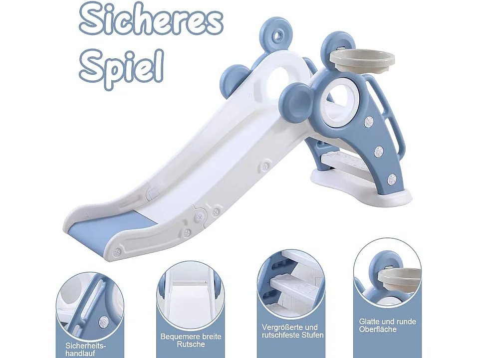 Yoleo Kinder Glijbaan met Basketbalmand, Opvouwbare Tuinglijbaan voor 1-3 Jaar, Blauw