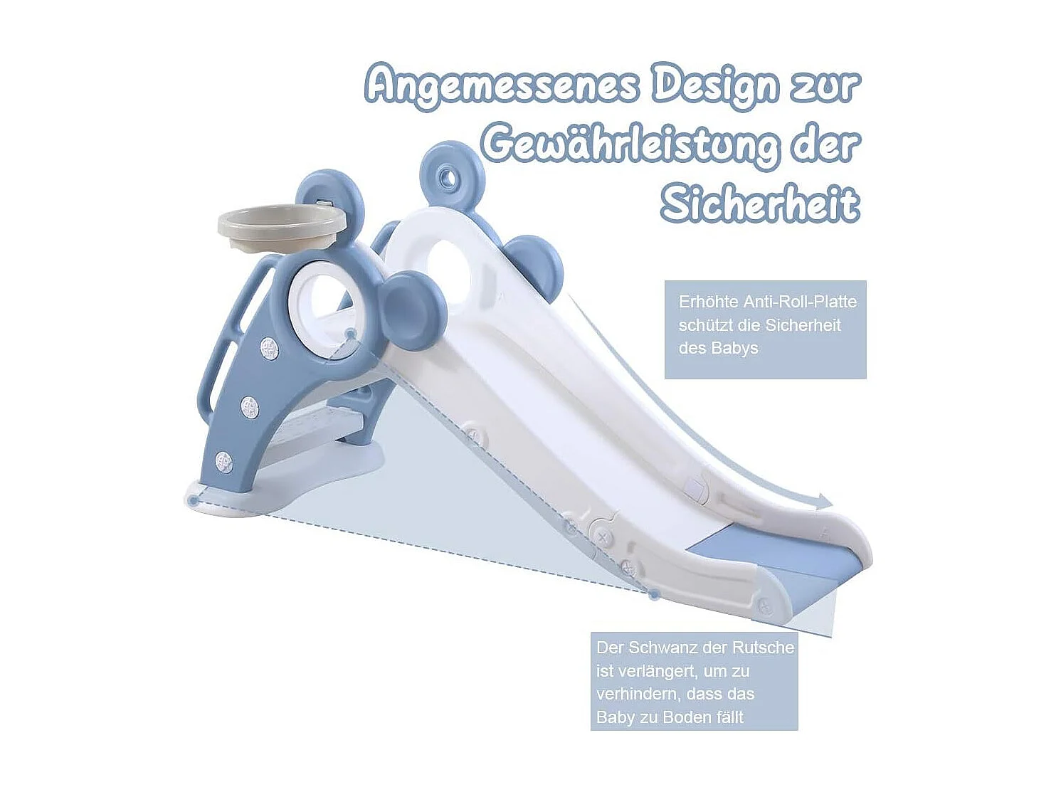 Yoleo Kinder Glijbaan met Basketbalmand, Opvouwbare Tuinglijbaan voor 1-3 Jaar, Blauw