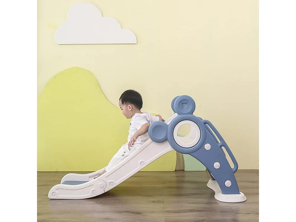 Yoleo Kinder Glijbaan met Basketbalmand, Opvouwbare Tuinglijbaan voor 1-3 Jaar, Blauw