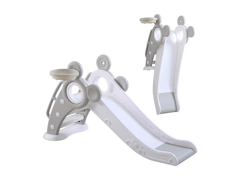 Yoleo Kinder Glijbaan met Basketbalmand, Opvouwbare Tuinglijbaan voor 1-3 Jaar, Grijs