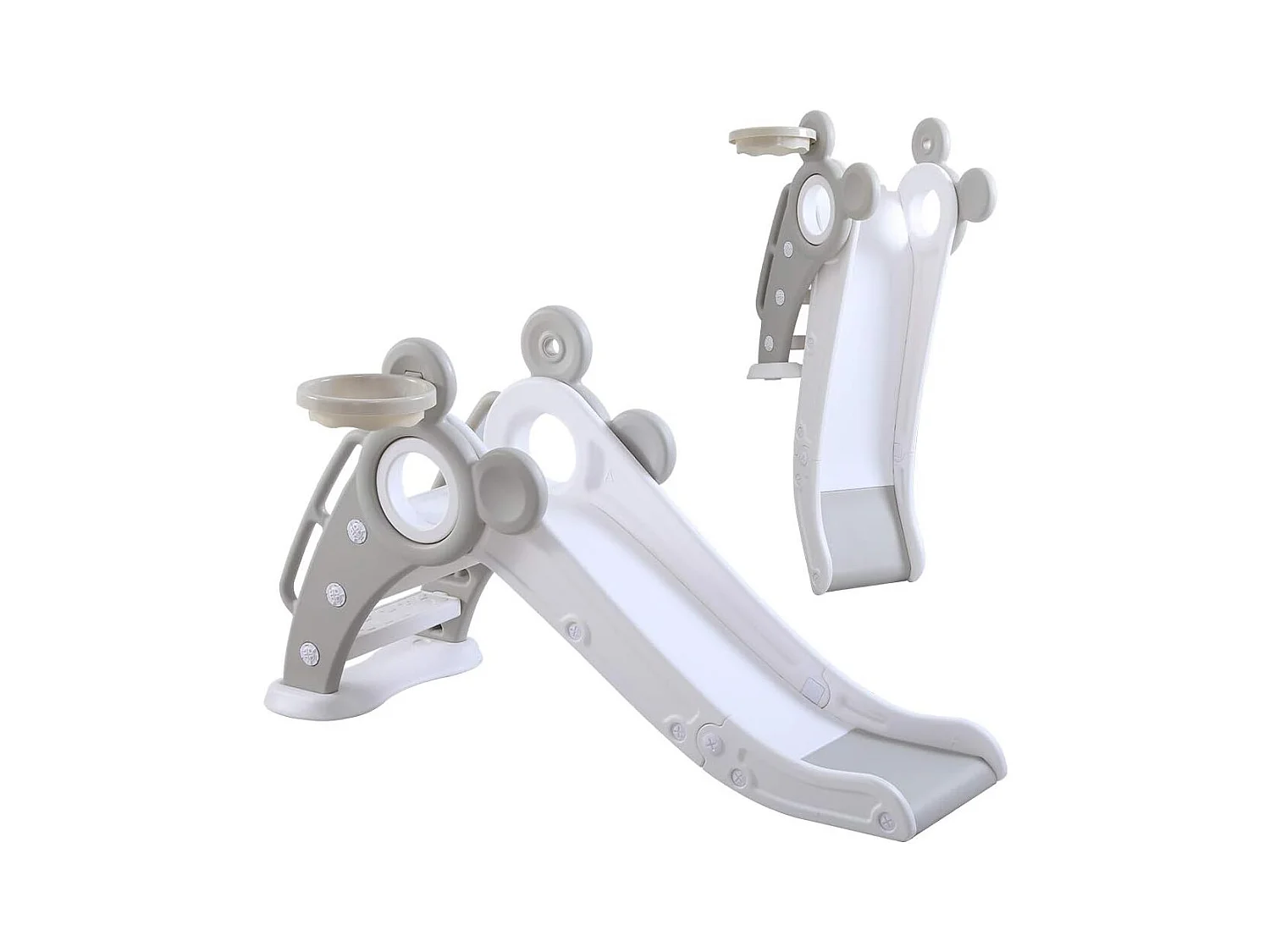 Toboggan de Jardin Pliable avec Panier de Basketball Yoleo pour Enfants de 1 à 3 Ans, Gris