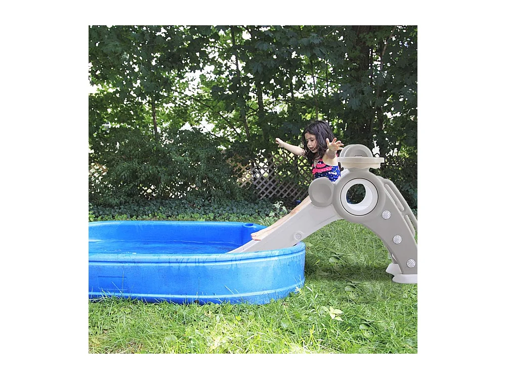 Toboggan de Jardin Pliable avec Panier de Basketball Yoleo pour Enfants de 1 à 3 Ans, Gris