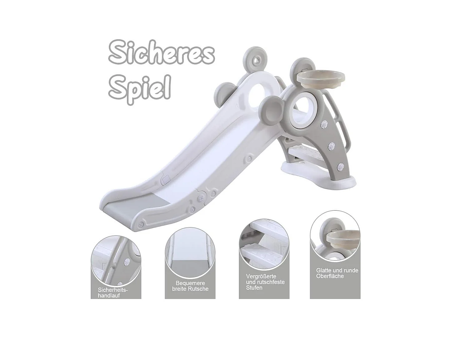 Toboggan de Jardin Pliable avec Panier de Basketball Yoleo pour Enfants de 1 à 3 Ans, Gris