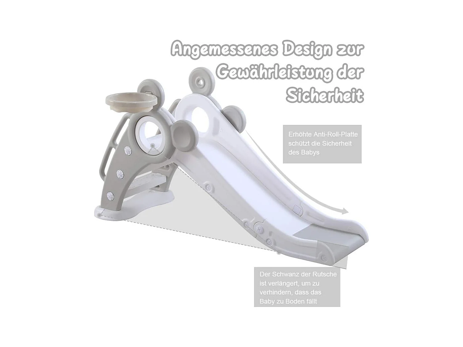 Toboggan de Jardin Pliable avec Panier de Basketball Yoleo pour Enfants de 1 à 3 Ans, Gris