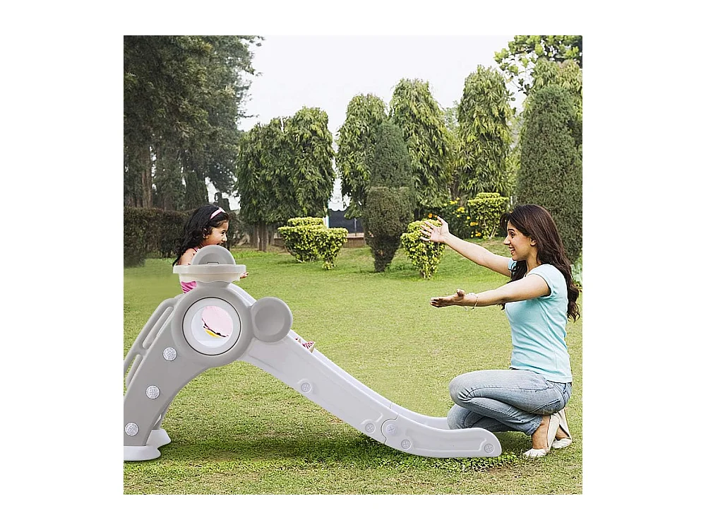 Toboggan de Jardin Pliable avec Panier de Basketball Yoleo pour Enfants de 1 à 3 Ans, Gris