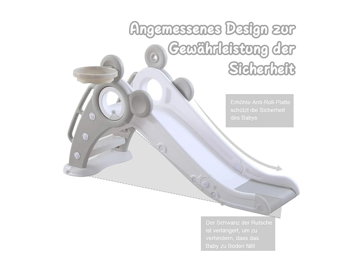 Yoleo Kinder Glijbaan met Basketbalmand, Opvouwbare Tuinglijbaan voor 1-3 Jaar, Grijs