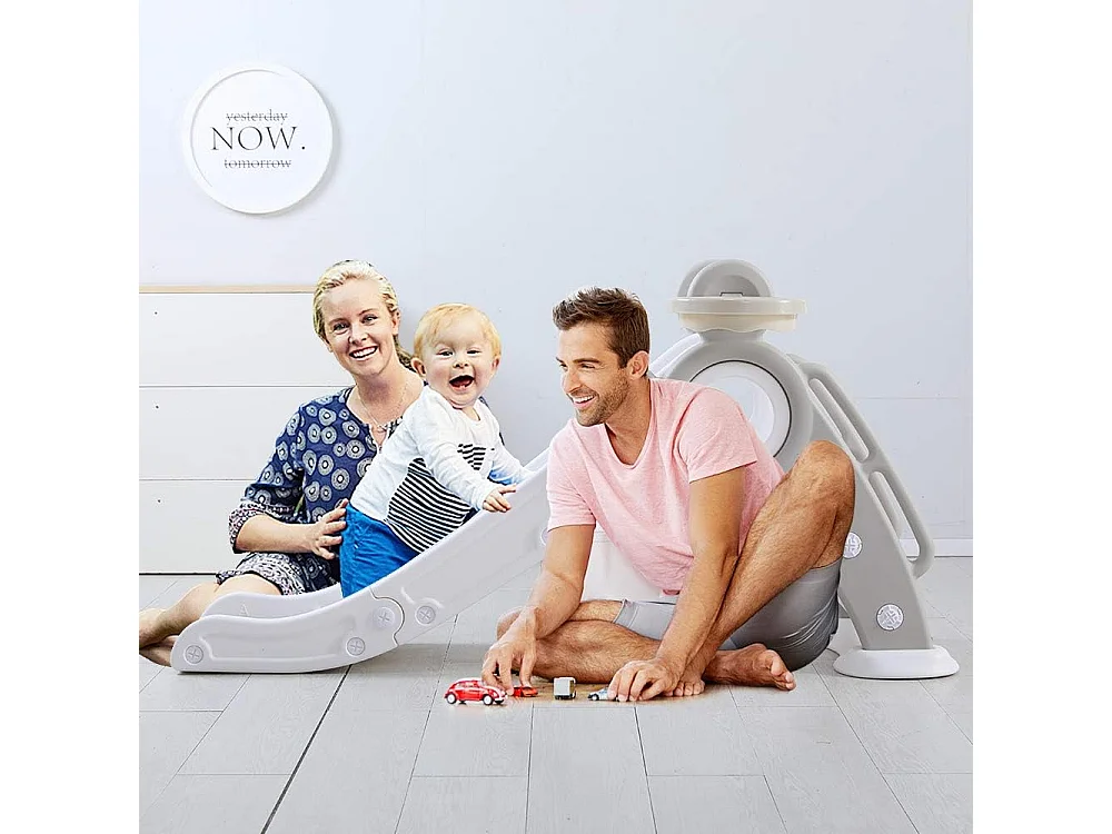 Yoleo Kinder Glijbaan met Basketbalmand, Opvouwbare Tuinglijbaan voor 1-3 Jaar, Grijs