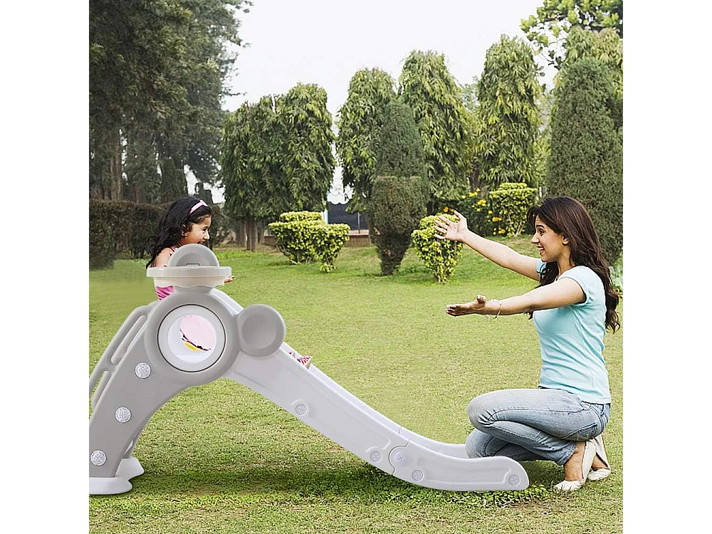 Yoleo Kinder Glijbaan met Basketbalmand, Opvouwbare Tuinglijbaan voor 1-3 Jaar, Grijs