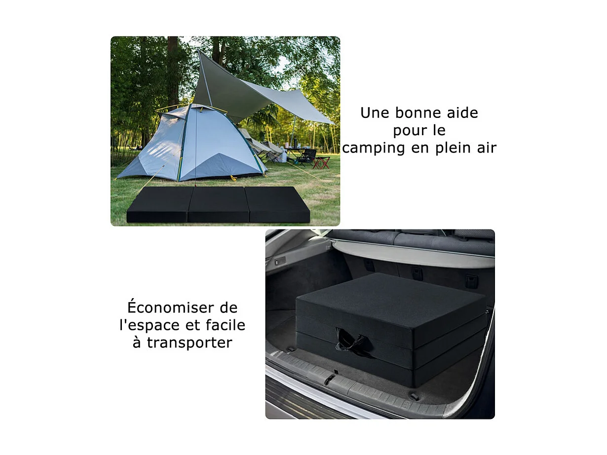 Matelas futon pliable INRE – 75x195x15 cm – Mousse polyuréthane – 1 personne – Noir