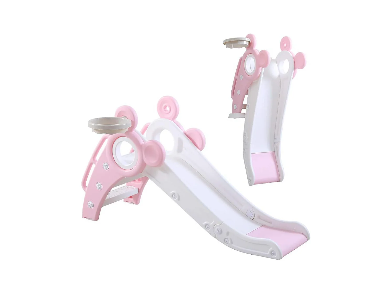 Toboggan de Jardin Pliable avec Panier de Basketball Yoleo pour Enfants de 1 à 3 Ans, Rose