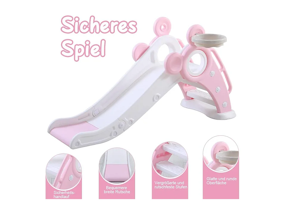 Toboggan de Jardin Pliable avec Panier de Basketball Yoleo pour Enfants de 1 à 3 Ans, Rose