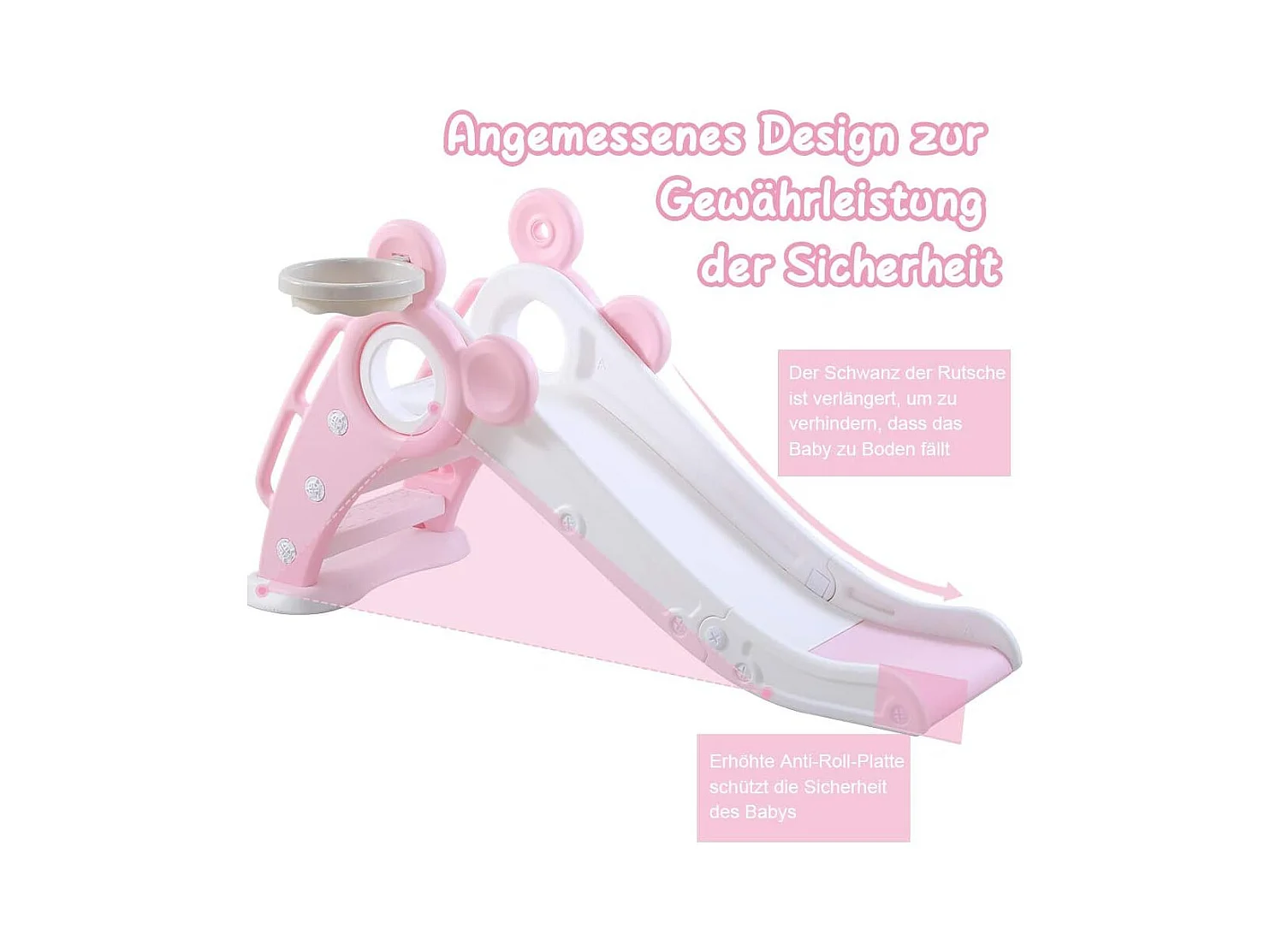 Toboggan de Jardin Pliable avec Panier de Basketball Yoleo pour Enfants de 1 à 3 Ans, Rose